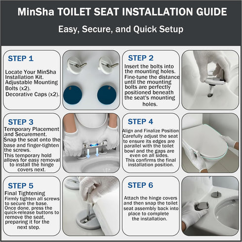 MinSha 16.5 MinS5005 Round/O-Shape Toilet Seat Replacement, Soft Close Quiet No Slam, PP Plastic Heavy-Duty Durable