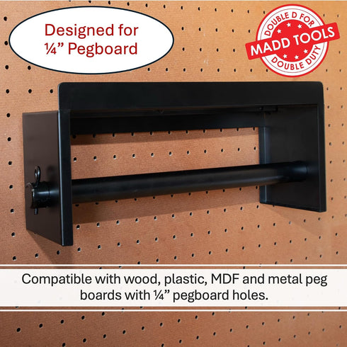 Pegboard Paper Towel Holder with Shelf, MADD Tools Black Pegboard Accessories Tool Holder Organizer, Peg Board