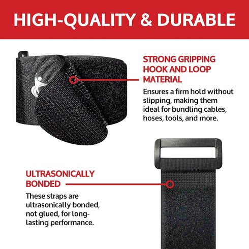 Reusable Cinch Straps 3/4" x 8", 12 Pack, Multipurpose Quality Hook and Loop Securing Straps (Black)