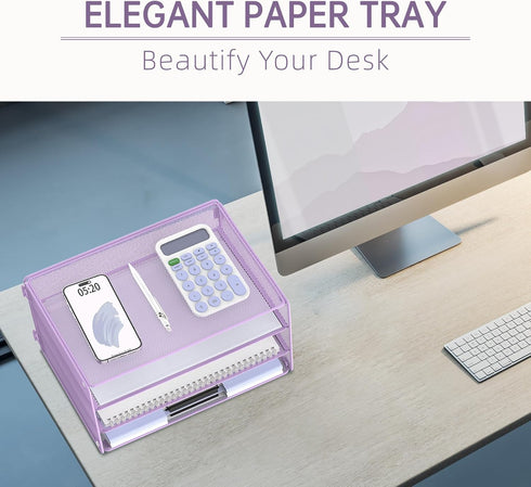 DALTACK 3 Tier Mesh Metal Letter Tray Paper Organizer for Home & Office, Light Purple