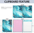 Rimilak Spiral Clipboard Folio with Refillable Lined Notepad, 14.5 x 9.8Inch, Hardcover Clipboard with 5 Interior Pockets, Elastic Band and Pen Loop Series. Cute Stylish Clipfolio, Teal Marble