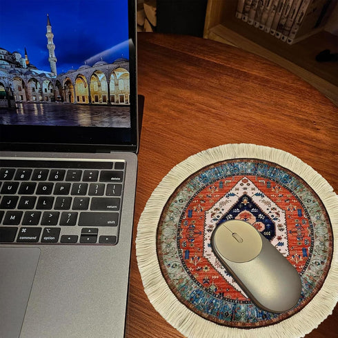 Antdean Round Persian Style Carpet Mouse Pad Vintage Miniature Bohemian Rug Desk Pad, Non-Slip Computer Mouse Mat