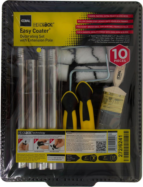 10505 10 Set Set Coral Easy Coater Paint Roller Brush Kit with Extension Pole - Piece for House & Wall Painting - Ideal