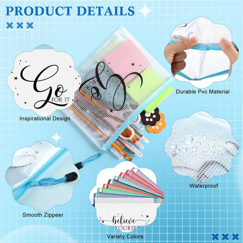 Tenceur 36 Pcs Inspirational Zipper Pouch, Mesh Document Folders, Office Supplies for Teachers