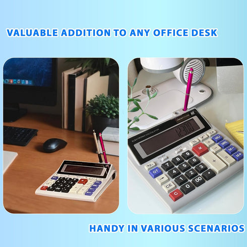 Lily's Home Large Desktop Calculator with Built-in Pen & Pencil Holder, 12-Digit Display for School and Office