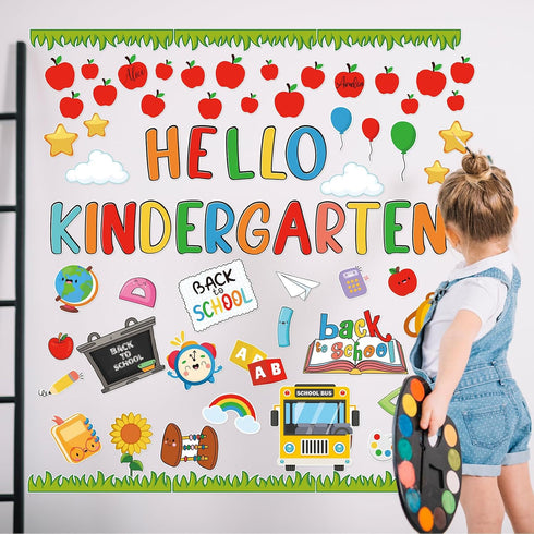 Hello Kindergarten Bulletin Board Decorations, 76Pcs Back to School Classroom Decor for First Day of School