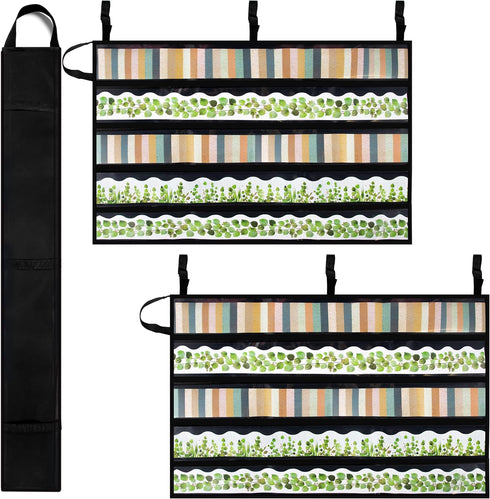 Pack of 2 Bulletin Board Border Storage - Black, 37.5" x 23.8" Pocket Charts for Easy Organization, Portable Box
