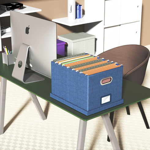 Portable File Storage Organizer Box - 2 Pack with Lid, Dark Blue, Fits Letter/Legal File Folder Storage