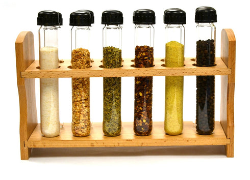 hBARSCI Handmade Test Tube Spice Rack with 12 Borosilicate Glass Tubes and Caps