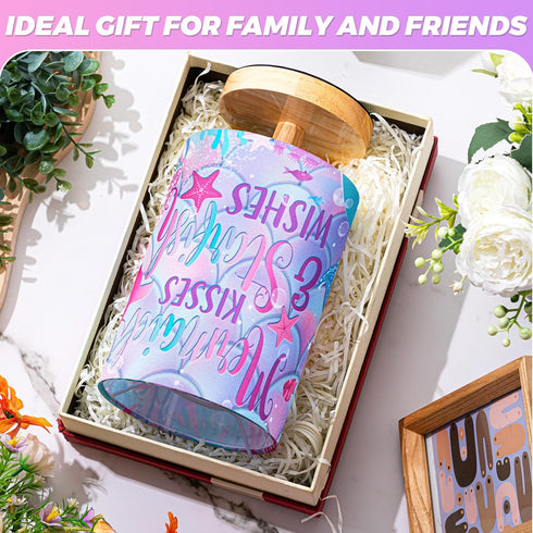 Tujoe Summer Mermaid Lamps Ocean Fabric Nightstand Table Lamp Purple Desk Lamp Bedside Gift Decor for Kids Reading