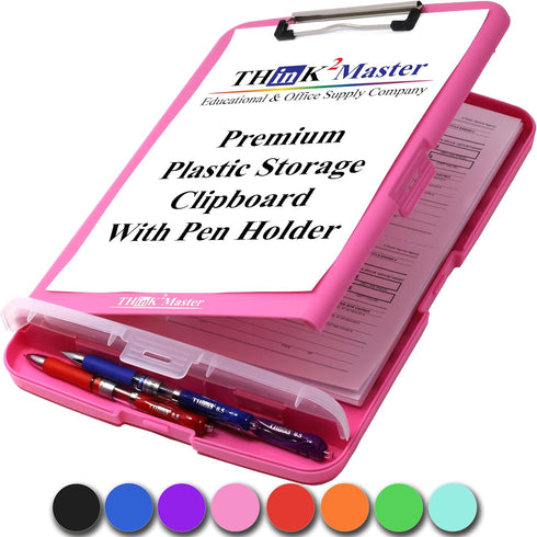 Think2Master Heavy Duty Pink Plastic Storage Clipboard with Pencil Holder, 25% Heavier & Sturdier for Nurses