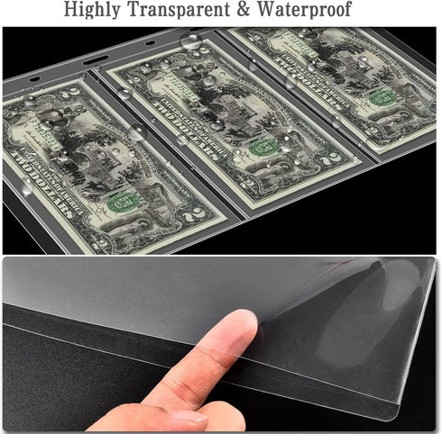 Ettonsun 10 Sheets 30 Pockets Paper Money Collection Pages, Currency Sleeves for Travel Bill Banknote Stamp Storage