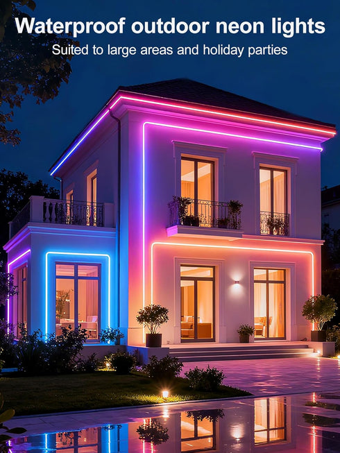 20Ft IP67 RIYO Neon Rope Lights, RGB LED Strip Lights - App & Remote Control, Music Sync, Waterproof, Flexible Neon