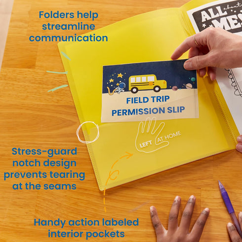 ECR4Kids 2-Pocket Parent-Teacher Classroom Communication Folder, Yellow, 36-Piece School Supplies