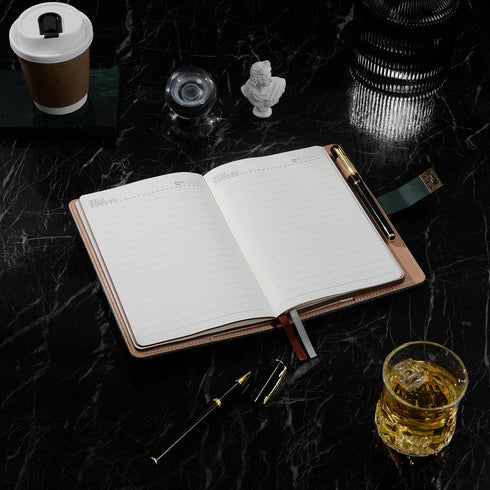 A5 240 (8.5 5.9inch) ZXHQ Lock Journal with Pen, Pages Diary with Lock, Brown Edge, Refillable, Leather Hardcover Dark