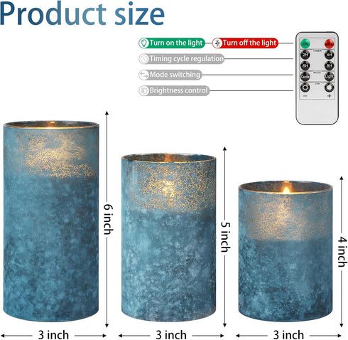 ANGELLOONG Blue Flameless Candles with Remote, Flickering Led Candles with Timer, Electric Pillar Candles for Bathroom