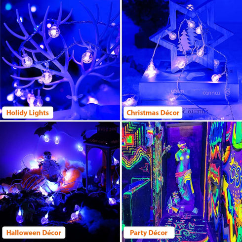 15FT 30 OMIKA LED Black Light Battery Operated, UV Black Christmas Lights String, Twinkle Fairy Lights with Remote