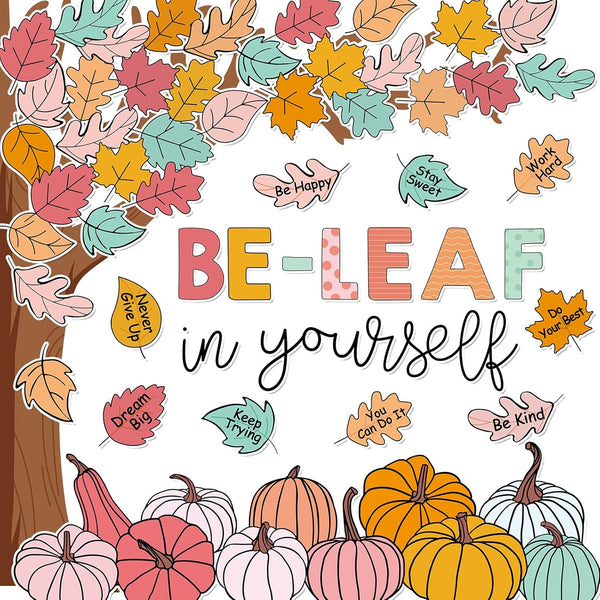 JarThenaAMCS 71Pcs Fall Tree Bulletin Board Decorations, Motivational Boho Cutouts for Classroom