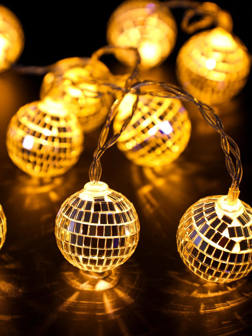 70s 80s Supplies(1.18 Inch,Warm BBTO LED Disco Ball String Light Battery Powered Mirror Balls Ornaments for Outside