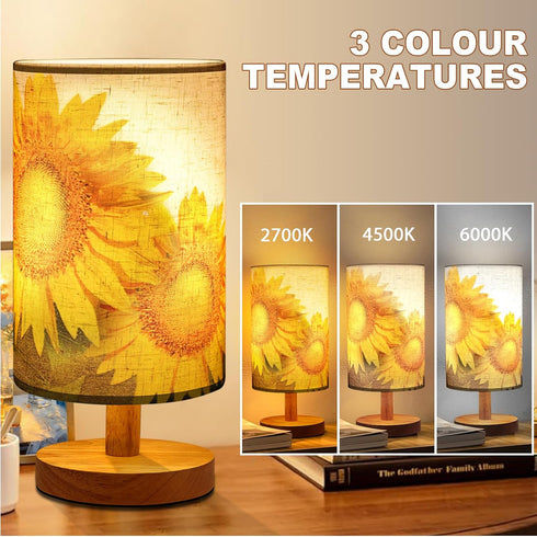 Lamp,3 Sunflowers Flower Table Lamp,Birthday Gifts for Women Mom, US Plug Linen Bedside Colors Temperatures Small Night