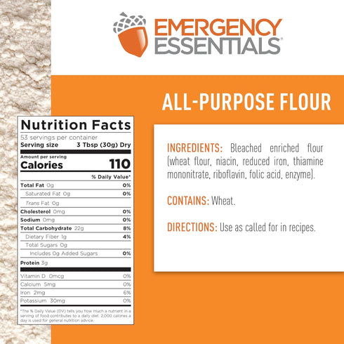 #10 25-Year 53 Emergency Essentials All-Purpose White Flour Enriched, Long-Term Storage in Can | Shelf Life | Servings