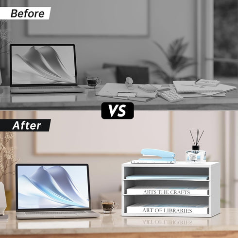 SUPEASY Wood Desk Organizer, 3 Tier Paper File Organizer for Desk, Wooden Desktop Mail Sorter for Office School Home