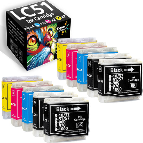 CyberpowerPC Compatible Ink Cartridge for Brother LC 51 LC-51, 10 Pack in Cyan, Magenta, Yellow, Black