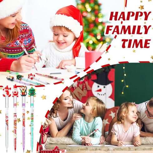 Yexiya Christmas Multi Point Stackable Push Pencil, 48 Pcs Bulk with Xmas Tree Santa Snowman Reindeer Topper