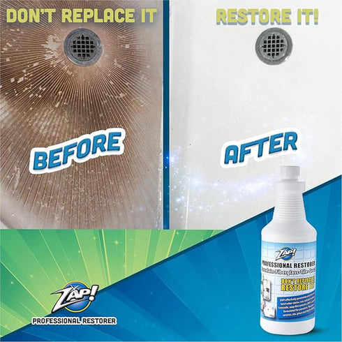 ZAP! Professional Tile & Grout Restorer | Cleans & Restores Porcelain, Fiberglass, Tile, & Grout Surfaces | Rust & Hard