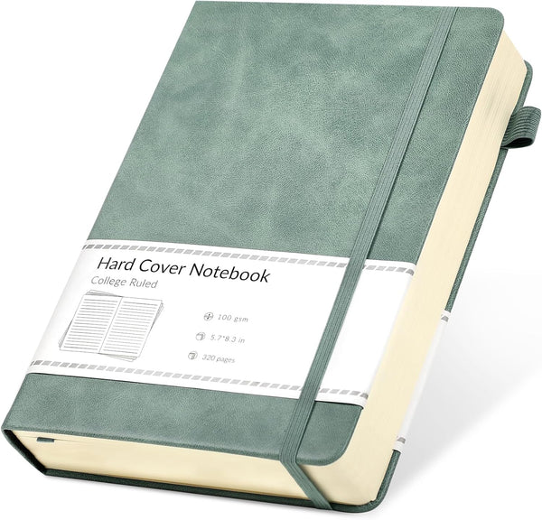 CAGIE A5 Lined Journal Notebook, 320 Pages, 100 GSM Thick Paper, Green Leather Hardcover for Writing and Note Taking