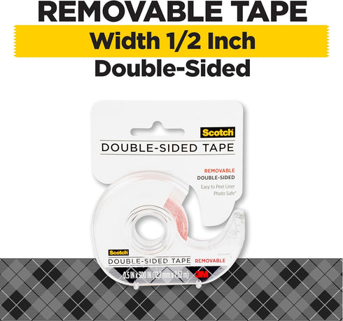 Scotch Double Sided Tape, Removable, 1-Pack, 1/2 in x 300 in, Great for Card Making