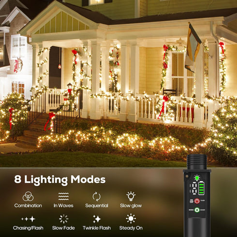 2-Pack 66ft 200LED 1200mah Rechargeable Battery Operated String Lights, Total Rechargeable String Light Waterproof