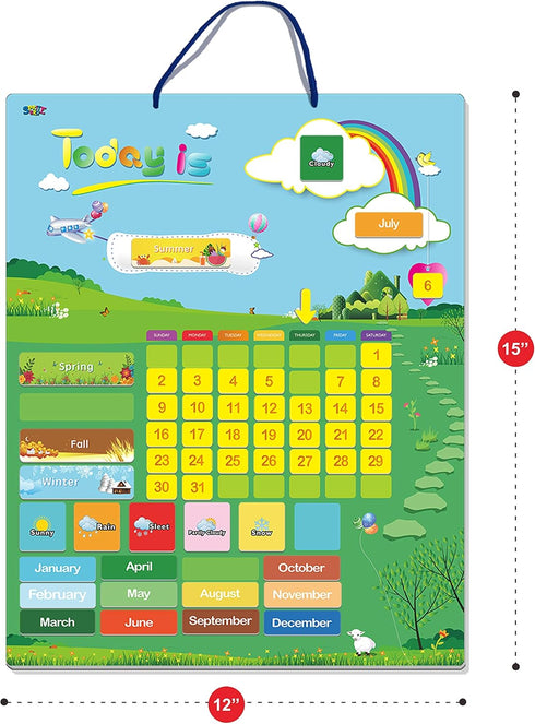 Magnetic Learning Calendar with Weather Station, 55 PCS, Wall Mountings Ready, 15” x 12”