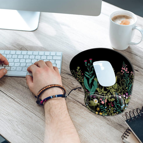 Ergonomic Mouse Pad with Wrist Rest Support Gel, Cute Non-Slip Pad, Garden Flowers Design