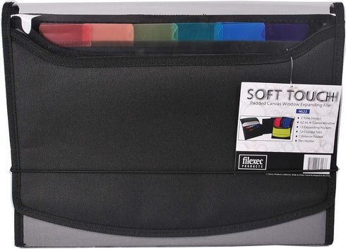Filexec Soft Touch Padded Canvas Window Expanding File, 13 Pockets, Black, Letter, 1 Pack