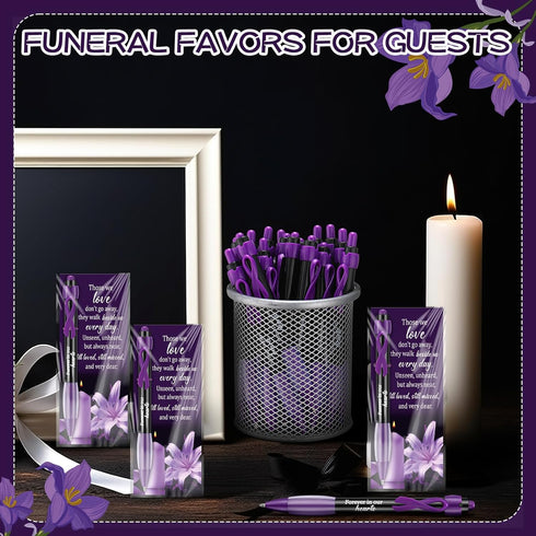 Sayglossy 60 Set Set 60 100 Memorial Funeral Favor for Guest Thank You - Funeral Ballpoints and Prayer Cards, Bags