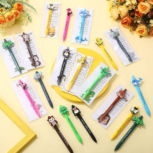 Sayglossy 40 Sets Funny Employee Appreciation Gifts Bulk Funny Animal Thank You Ballpoint Pens and Inspirational Cards