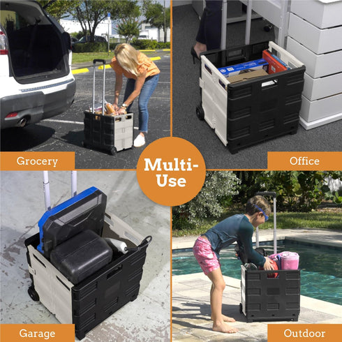 Inspired Living Ultra-Slim Rolling Collapsible Storage Pack-N-Roll Utility Carts, Medium, White & Black