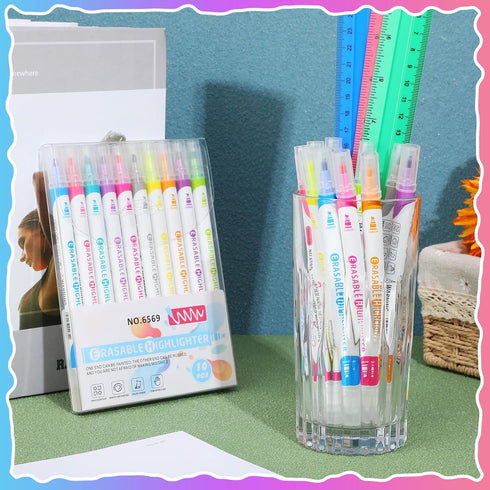 Zhehao 100 Pcs Erasable Highlighters, Double Head Smooth Writing Highlighters, Assorted Colors, No Bleeding School