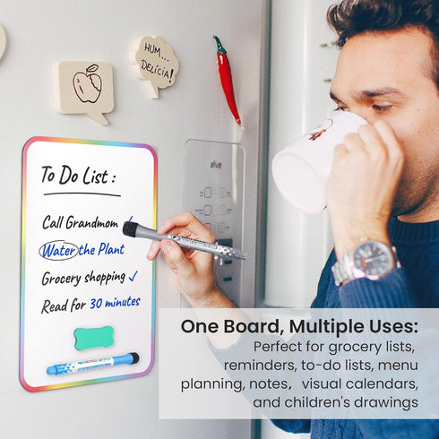 Magnetic Dry Erase Board Sheet for Fridge, 12"x8" Small White Board Organizer with Eraser and Markers