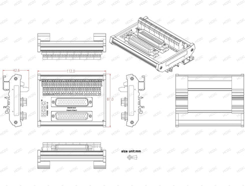 DIN Rail Mount D-SUB Male-Female Interface Module Terminal Block Breakout Board (DB50)