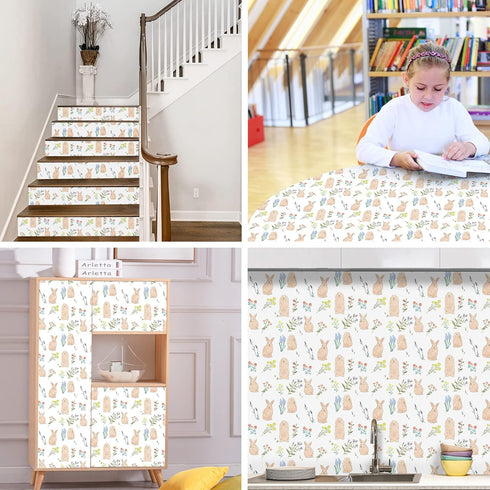 LiveGallery Cartoon Rabbit Wallpaper Lavender Wallpapers Flower Plants Wall Paper Peel and Stick Contact Paper