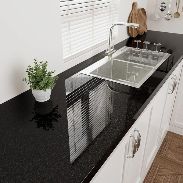 Glossy Black Contact Paper, 15.75" x 118", Peel and Stick Shiny Glitters Self Adhesive Removable Wallpaper for Kitchen