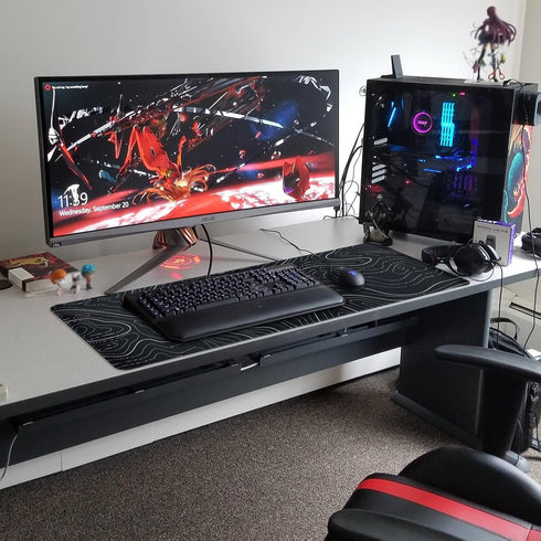 Gaming Mouse Pad Large 31.5 x 11.8in, Topographic Keyboard Mousepad with Non-Slip Base and Stitched Edge