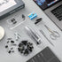 Outus Office Supplies Set, Acrylic Stapler Kit with Tape Dispenser, Clips, Pen, Scissors, and 1000 Staples, Black