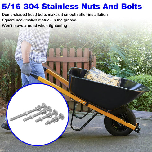 Wheelbarrow Handles Bolt Kit, Replacement Carriage Bolts and Nuts, 5/16 Stainless Hardware Kit - 12 Pack