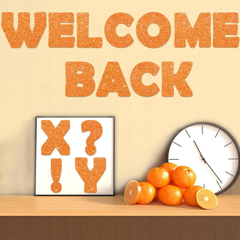 Qyeahkj 150 PCS Large 6" Font Letters and Punctuation Set, Glitter Orange Classroom Cutouts for Bulletin Display