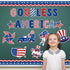 Whaline 95Pcs Patriotic Classroom Bulletin Board Decoration Kit God Bless America Cartoon 4th of July Cutouts for Decor