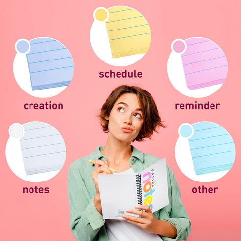 Spiral Notebook, 5x7 Inch Wirebound College Ruled Notebooks, 100 Sheets, Bright Pastel Colored Lined Paper (3)