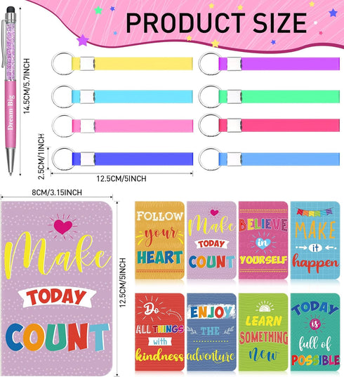 PerKoop 48 Pcs Inspirational Gifts Set Inspirational Quote Notepads 3 x 5 Inch Motivational Ballpoint Pens Keychains Bulk Cute Colorful Journal Notebooks for School Office Party Favor Supplies